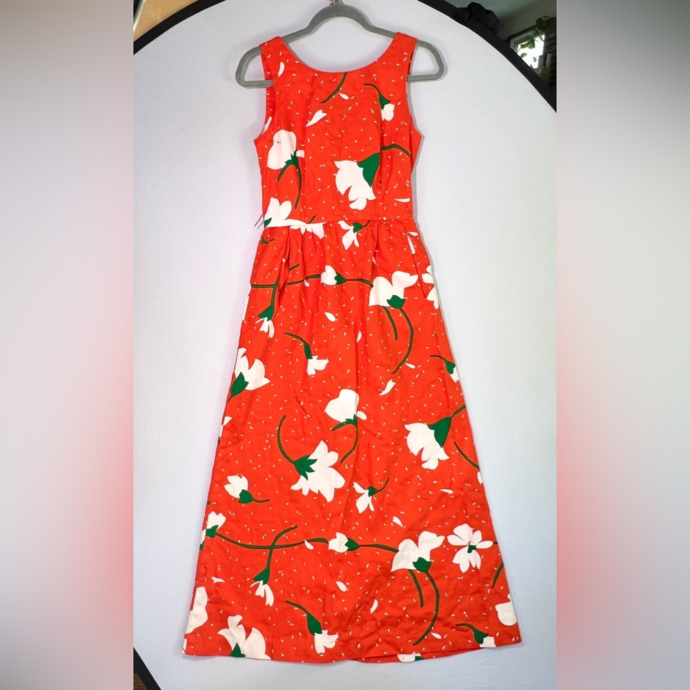 1970s Vintage Malia Honolulu Orange Floral Maxi Dress